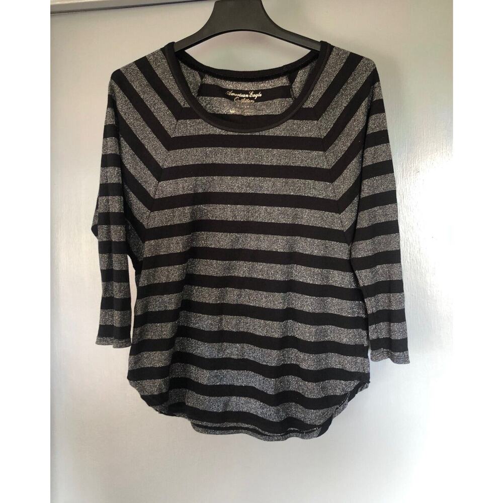 American Eagle Outfitters Top Sz SP Striped Black And Silver metallic sweater